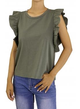 T shirt con volant tinta unita 